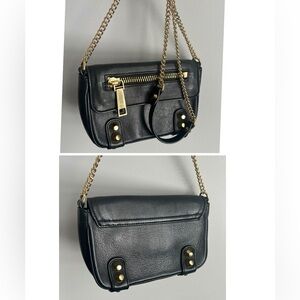 Linea Pelle Leather Crossbody Shoulder Bag Black Studded Small Gold Strap